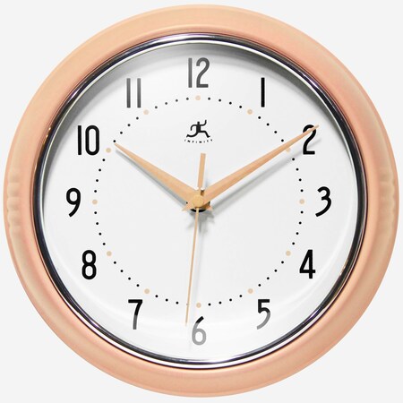 Infinity Instruments Retro Round Peach Fuzz - 9.5in Retro Metal Wall Clock 10940PF